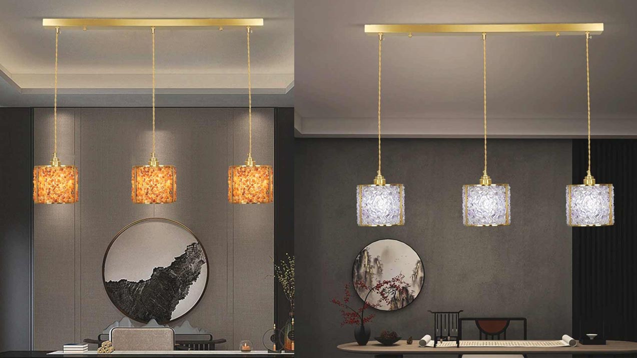 Lineaire kristallen 3-lichts cilinder hanglamp