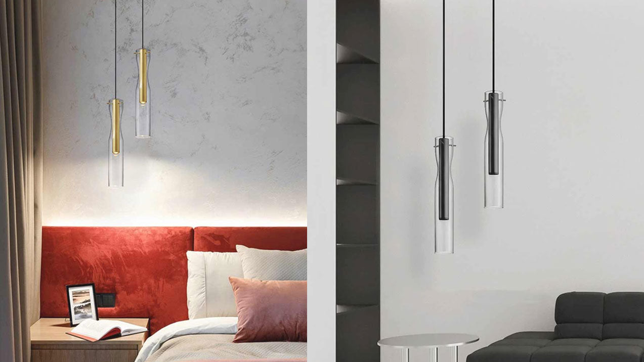 Hanglamp met glazen kap en messing buis
