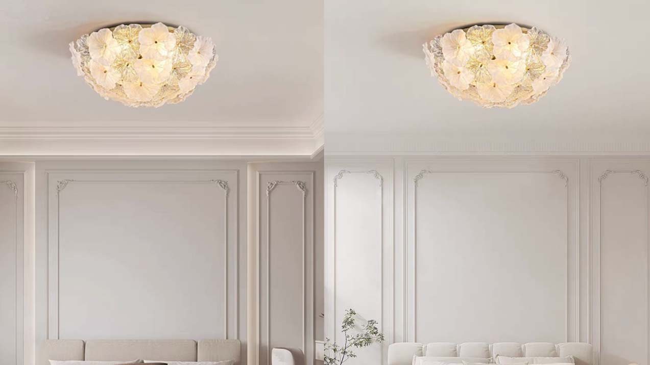 Franse ronde glazen bloemplafondlamp