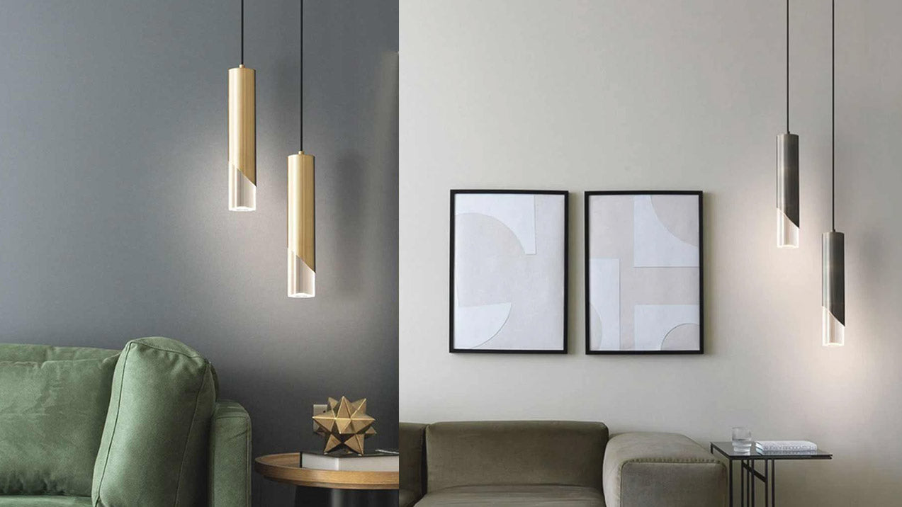 Kleine cilindervormige messing lineaire hanglamp