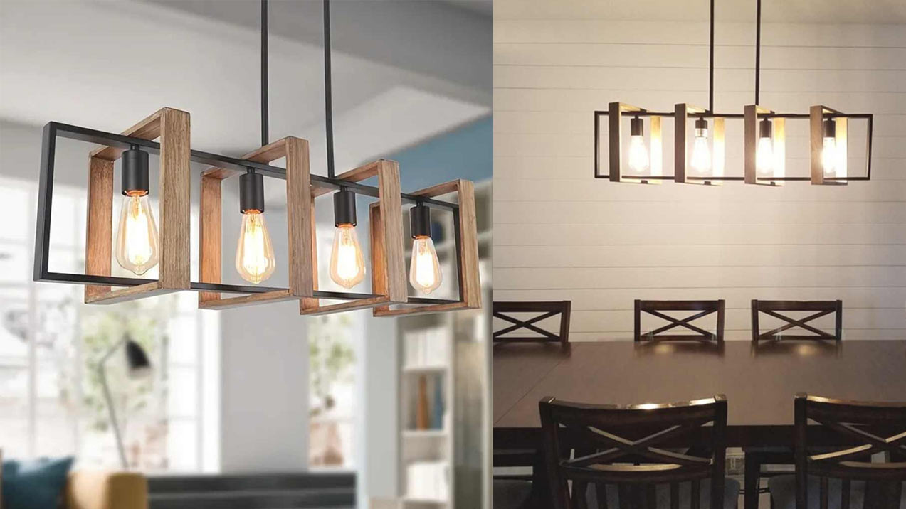 Industriële houten eiland hanglamp