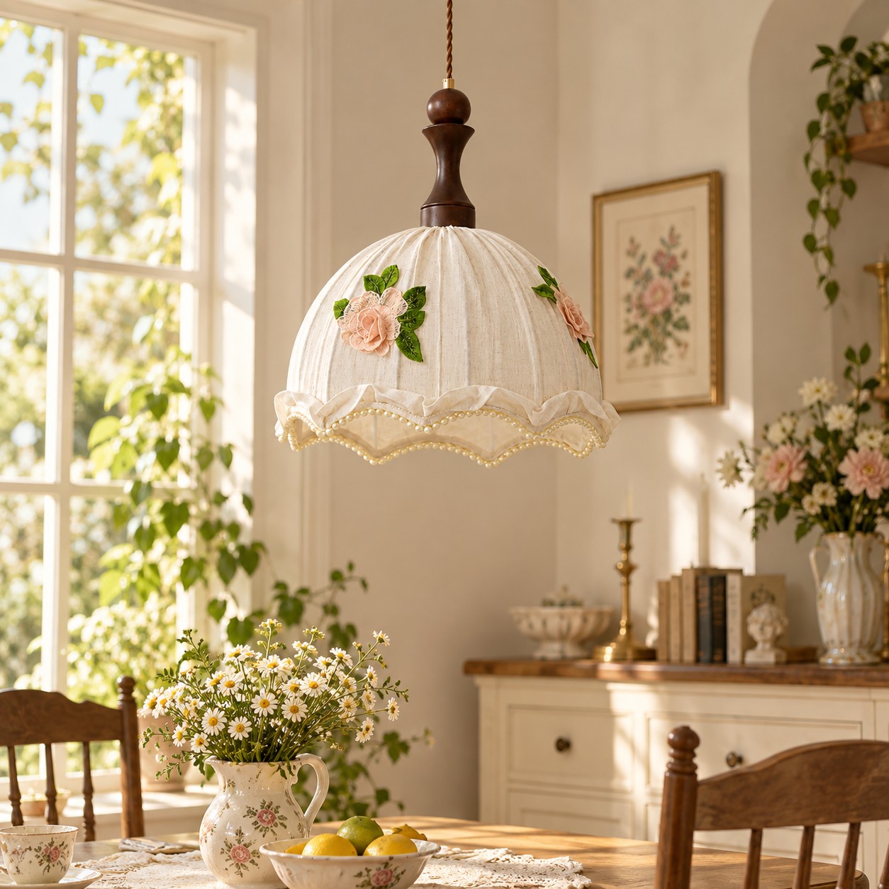 Camelia-Pendelleuchte in einem hellen Esszimmer